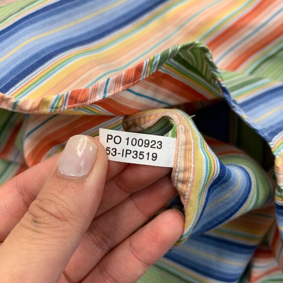 Indigo Palms Shirt Mens S Small Colorful Striped Button Down Flip Cuff Cotton - Picture 9 of 11